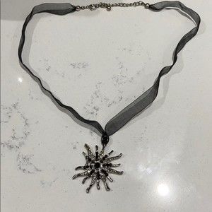 Black and silver sunburst choker necklace